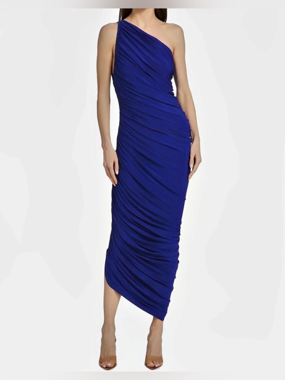 Norma Kamali Diana One-Shoulder Ruched Midi Dress Blue